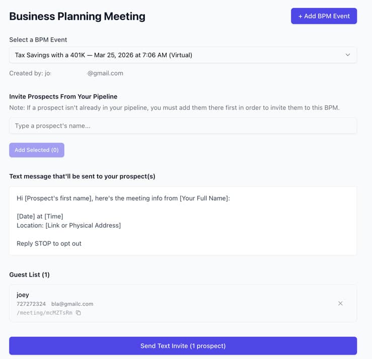 Create & Invite People to BPMs